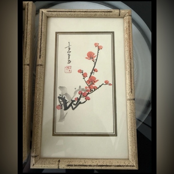 5 Framed Floral 6x9 signed original artworks asian Chinese four gentlemen junzi - Picture 2 of 5